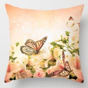 Peach Flowers & Butterflies Pillow Cover